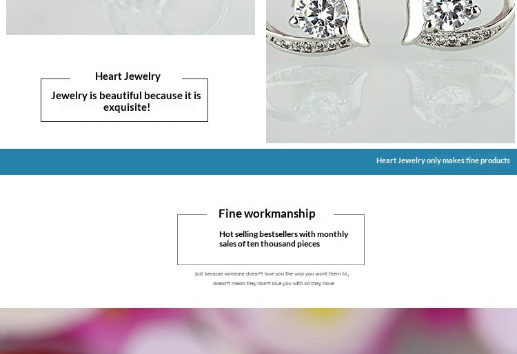 Heart-shaped Stud Earrings, Korean-style Fashionable Diamond-encrusted Womens Jewelry
