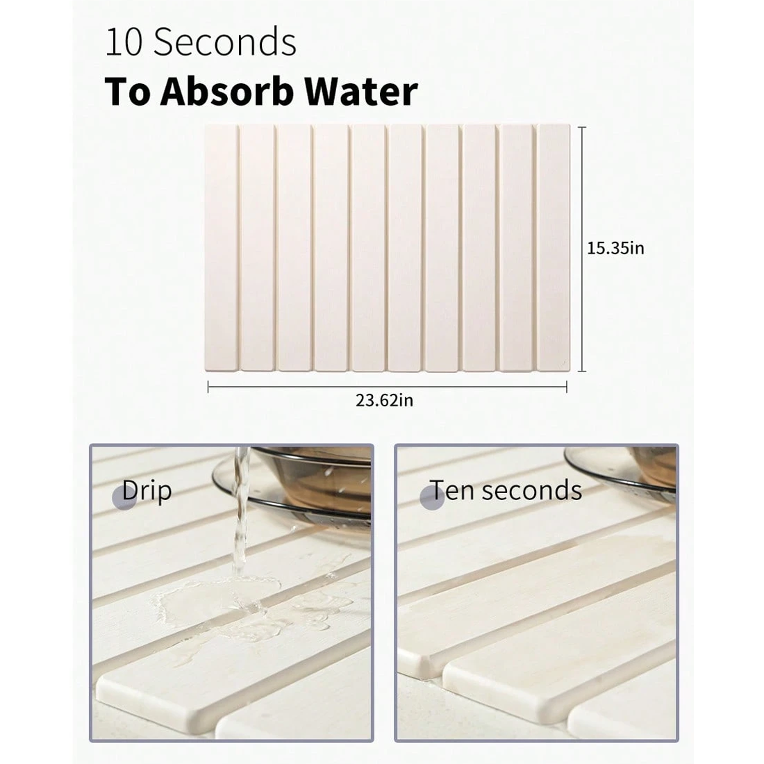 Foldable Diatomite Drying Mat Absorbent Draining Quick Dry Nonslip Pad Kitchen--White