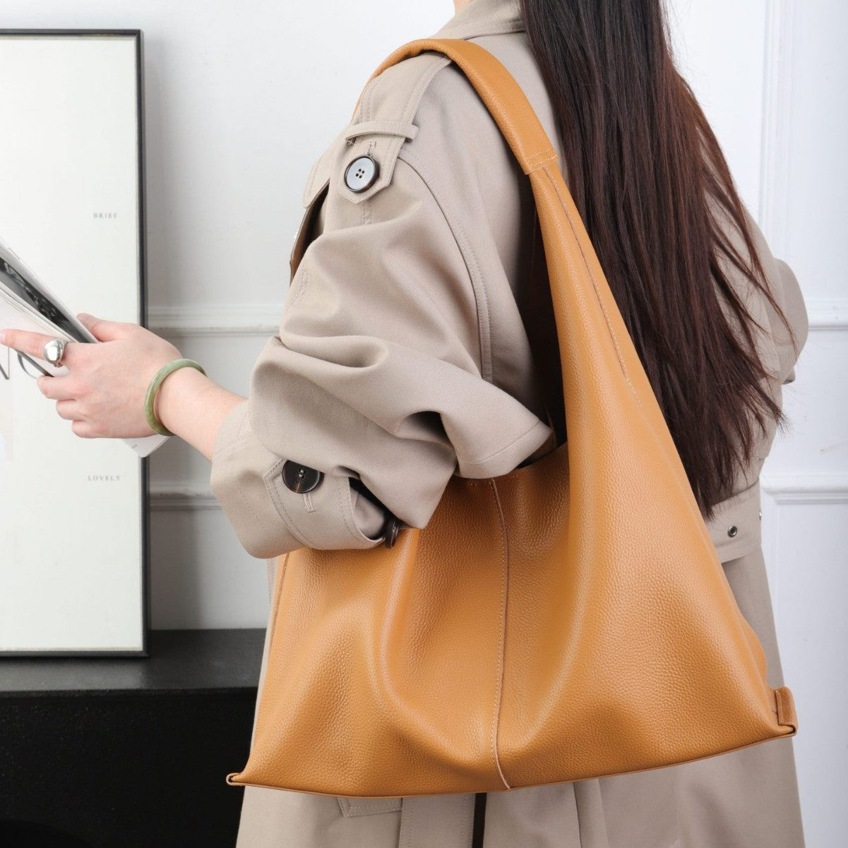 Minimalist Single-shoulder Bag, Large Capacity, Top-grain Leather, 2026 New Small Boutique Soft Leather Underarm Tote Bag For Women, Genuine Leather Large Bag