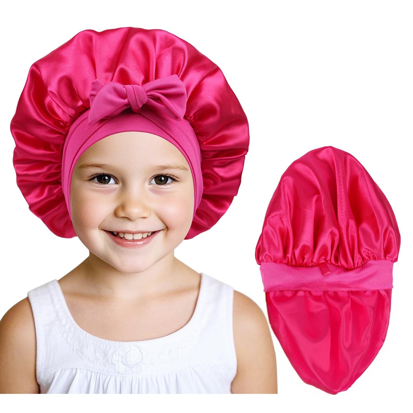Childrens Elastic Streamer Double-Layer Bow Baby Bath Cap