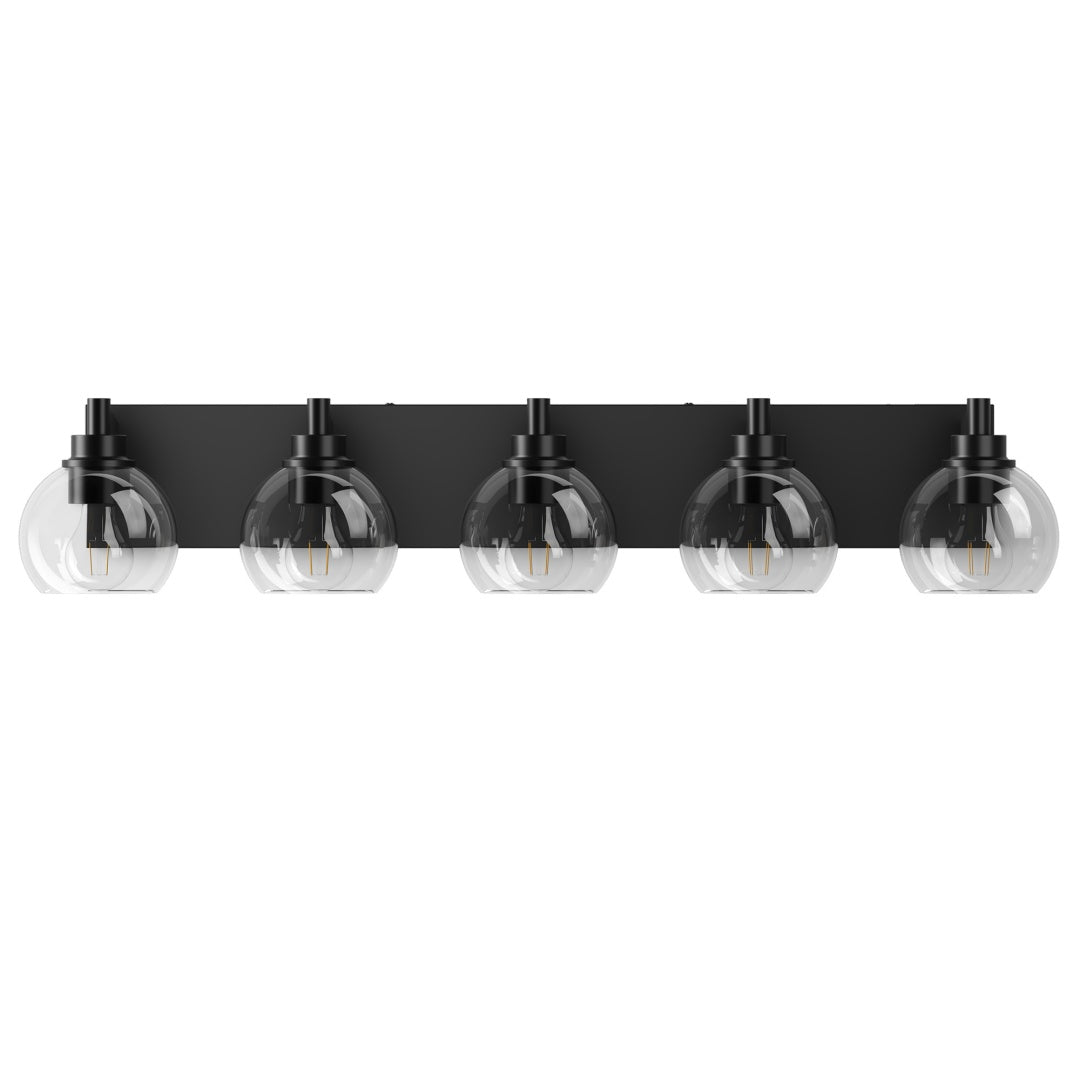 Bathroom Light Fixtures Over Mirror 5-Lights Bathroom Vanity Light With Clear Globe Glass Shade Modern Black Vanity Light Wall Sconce Vanity Lighting For Bath  Bulbs Not Included
