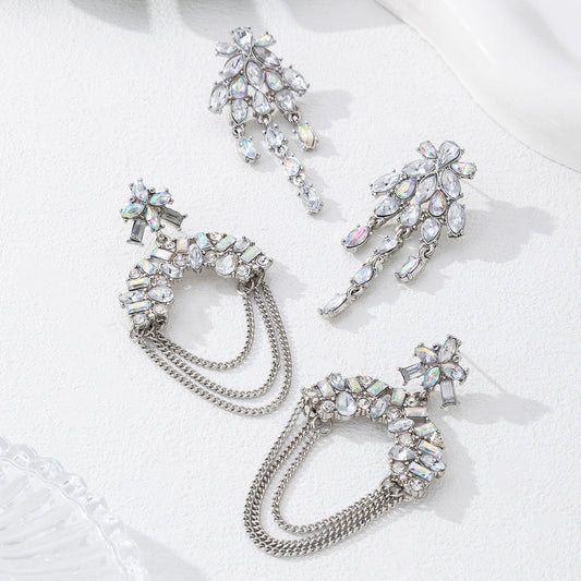 Fashion Hot Selling Chain Cubic Zirconia Dangle Earrings, Unique Personalized All-Match Light Luxury Alloy Geometric Stud Ear Jewelry For Daily Women Wear