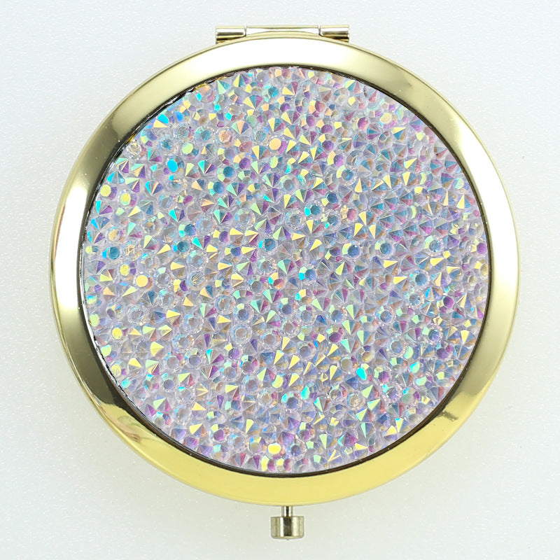 Crystal Stick-on Crystals Makeup Round Double-sided Portable Pocket Mirror