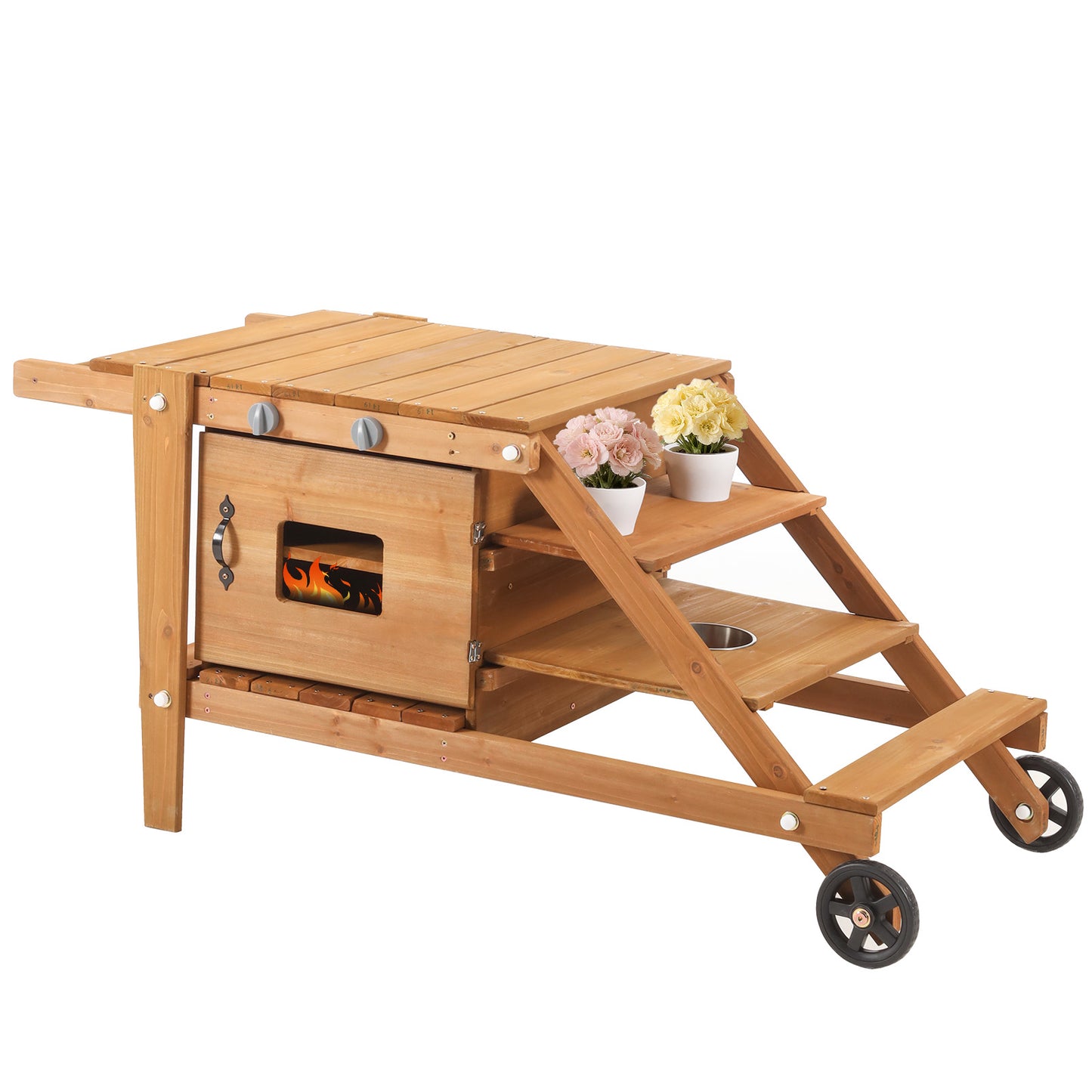 Outdoor Children's Kitchen With Wheels, Mud Kitchen For Children, Play Kitchen Incl, Kitchen Accessories, Wooden Food Trolley, Mud Kitchen Kitchen Set Garden Kitchen For Children From 3 Years  Natural