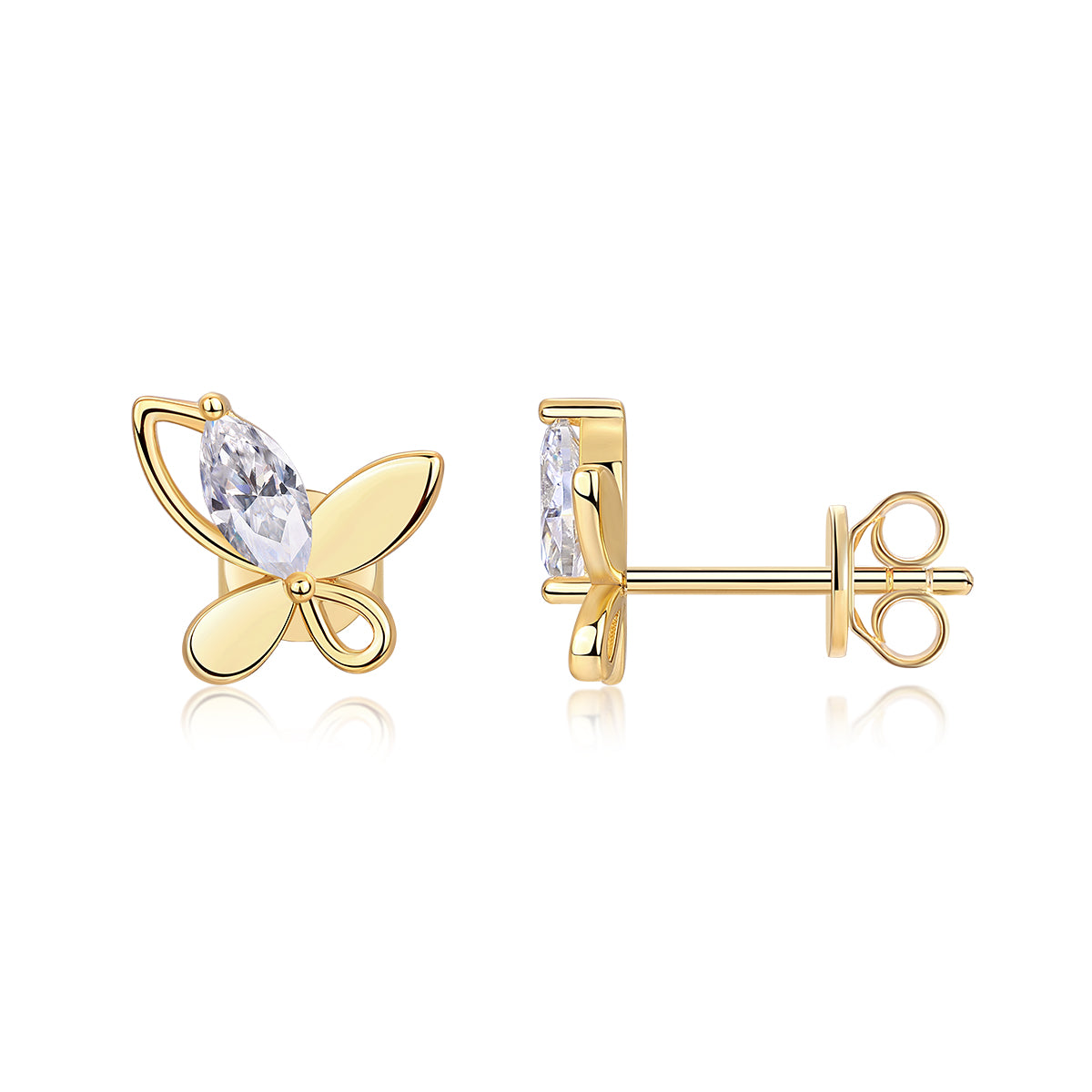 S925 Sterling Silver Gold Plated Butterfly Stud Earrings, D-VVS1 Moissanite, 4.8g Heavyweight Women's Jewelry Gift Box