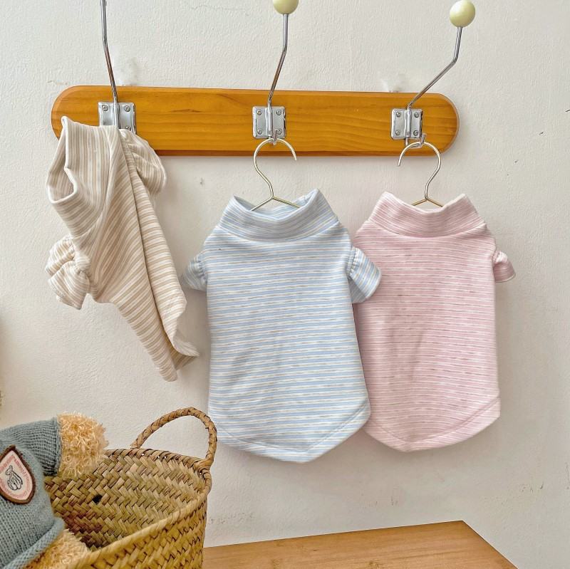 Striped Turtleneck Flounced Sleeve Bottoming Shirt Pet Clothes