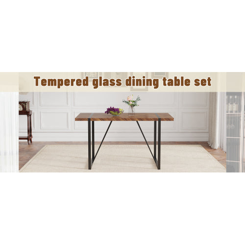 A Minimalist Retro Rectangular Dining Table With A Specially Textured Top And Black Metal Legs.Contemporary Minimalist MDF Dark Wood Textured Tabletop.Able To Give People A Visual Beauty With Rules.