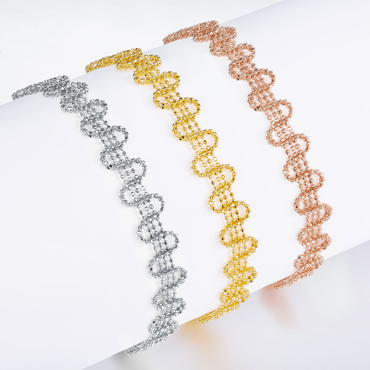 S925 Sterling Silver Wavy Chain Bracelet 19cm Adjustable 8.0mm Wide Clover Links Platinum Plated Fashion Gift Box