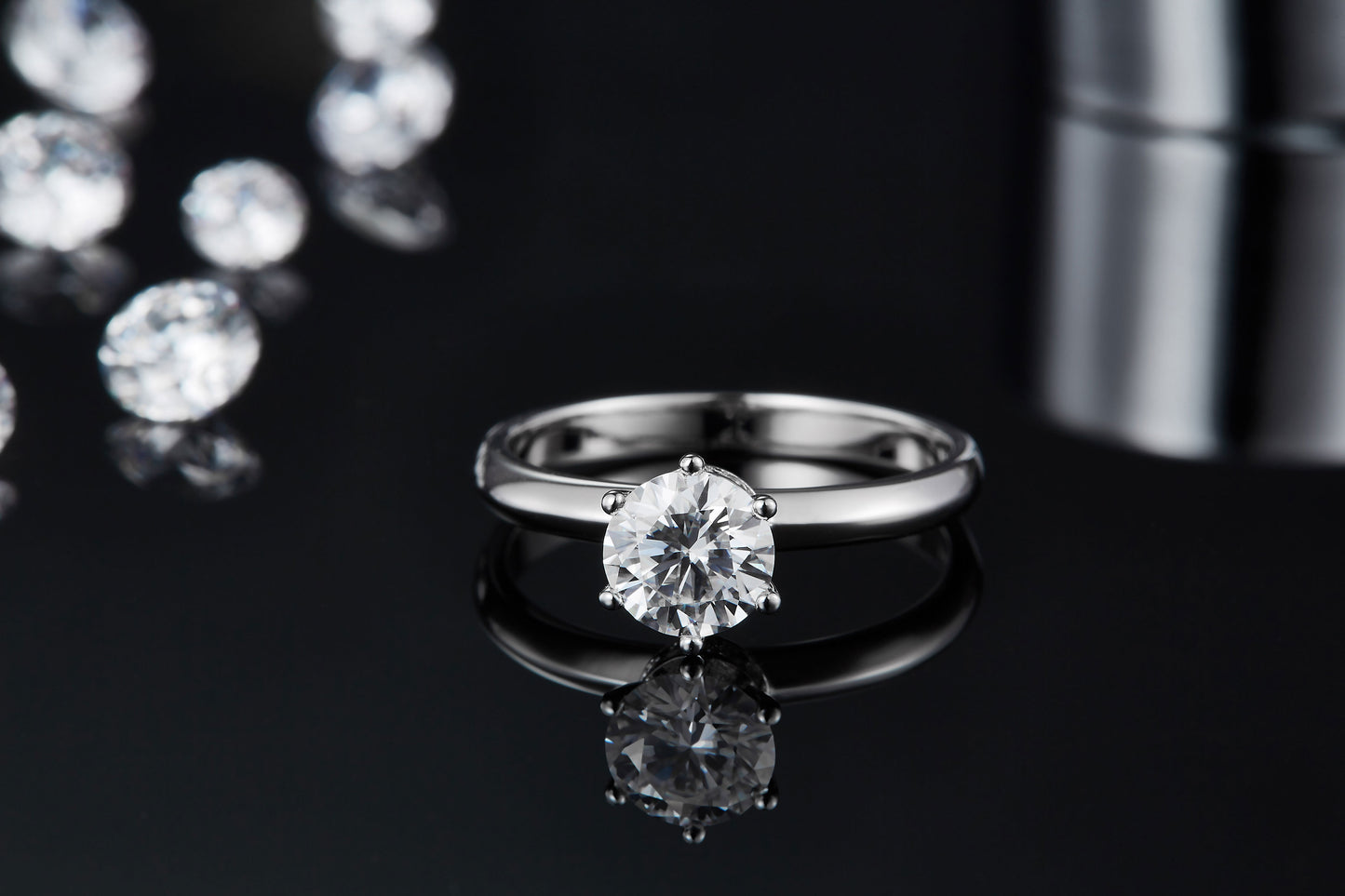 S925 Sterling Silver 1ct Moissanite Engagement Ring, D-VVS1 6-Prong Solitaire With Pave Collar, US Sizes 5-9, GRA Certificate Gift Box