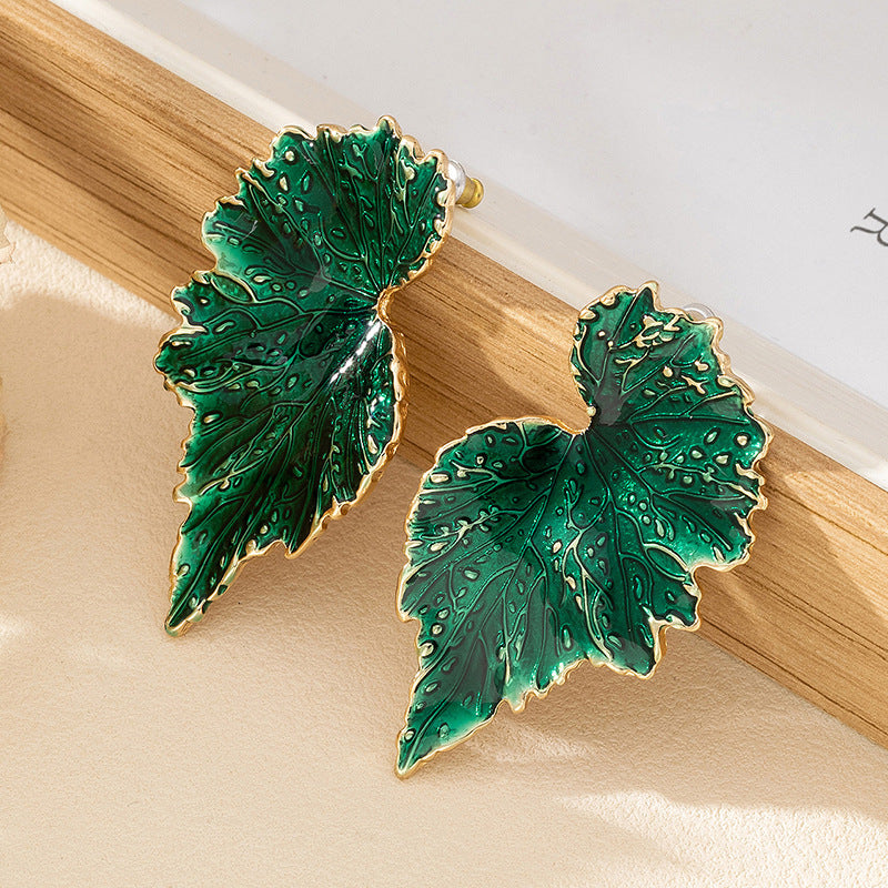 Vintage Style Exaggerated Leaf Stud Earrings For Women, Trendy Fashion Unique Personality Elegant Temperament Daily Fashion Ear Jewelry