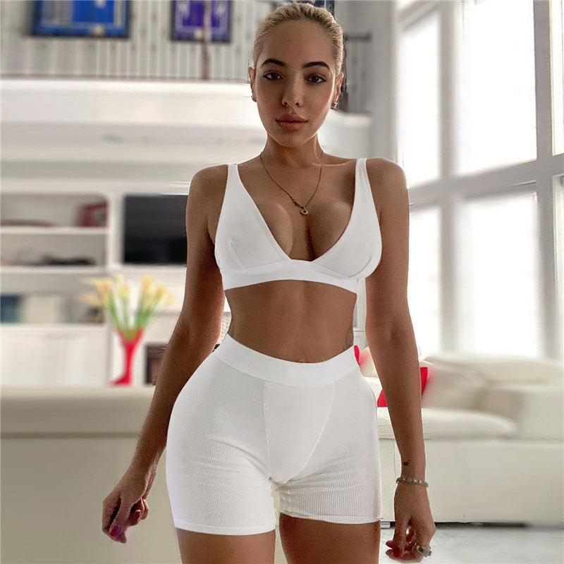 Women's New V-neck Sports Yoga Cotton Solid Color Two-piece Suit