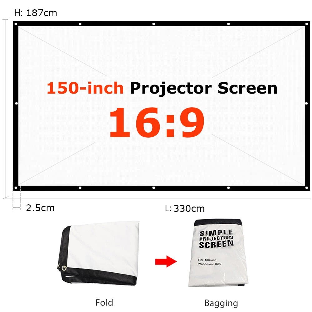 Outdoor Home 3D 4K HD Movie Cinema 150 Foldable Projector Screen 16 9 Portable
