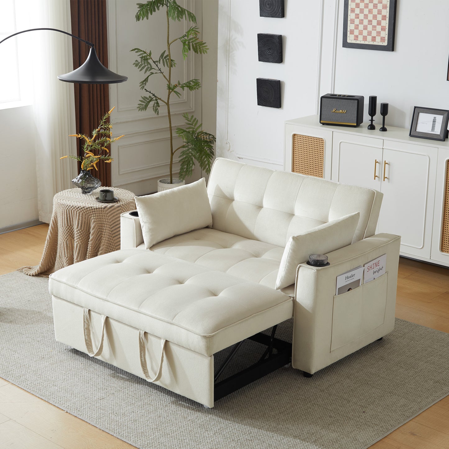 Folding Sofa Bed, Multifunction Sofa With Sleeping Function, Sofa Bed With Cup Holder And Pillows, Suitable For Living Room, Bedroom, Home Theater Apartment