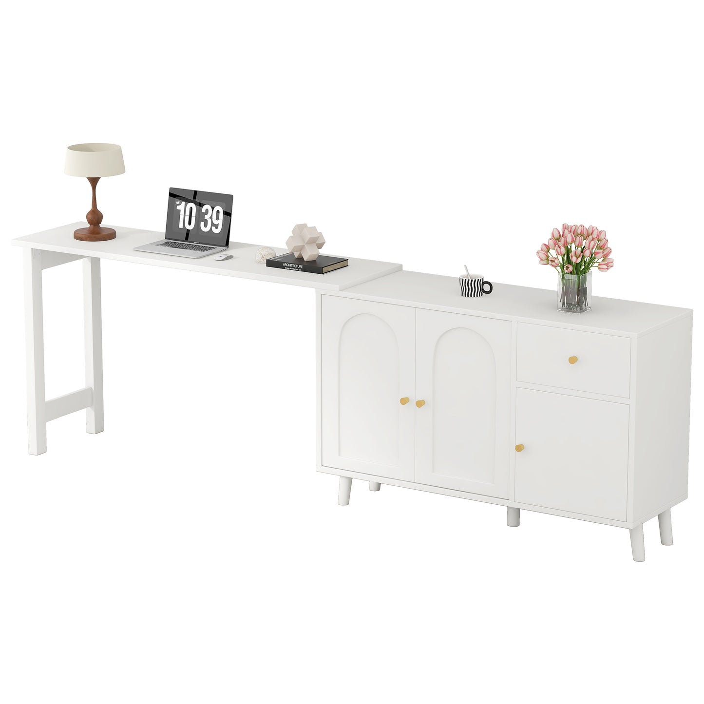 Multifunctional 2 In 1 Desk And Sideboard  360 Swivel, 3 Doors 1 Drawer  Elegant Computer Desk, Corner Desk, Dressing Table, Desk, Sideboard
