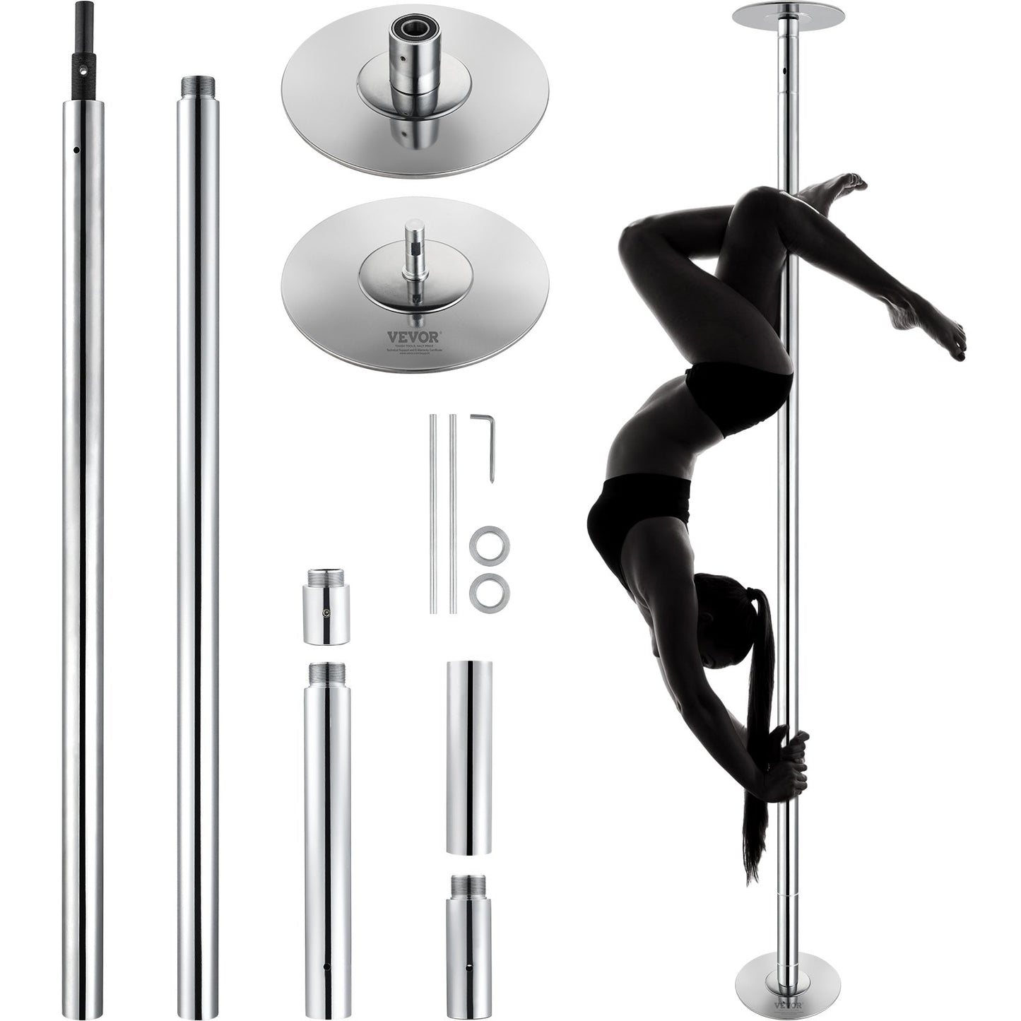 Professionelle Tanzstange, Pole Dance Tragbare Tanzstange Profi Ca. 210,5–278,4 Cm Höhenverstellbare Abnehmbare Fitnessstange Spinning Fitness Silber, Tanzstange Fitnessstudios, Club, Party