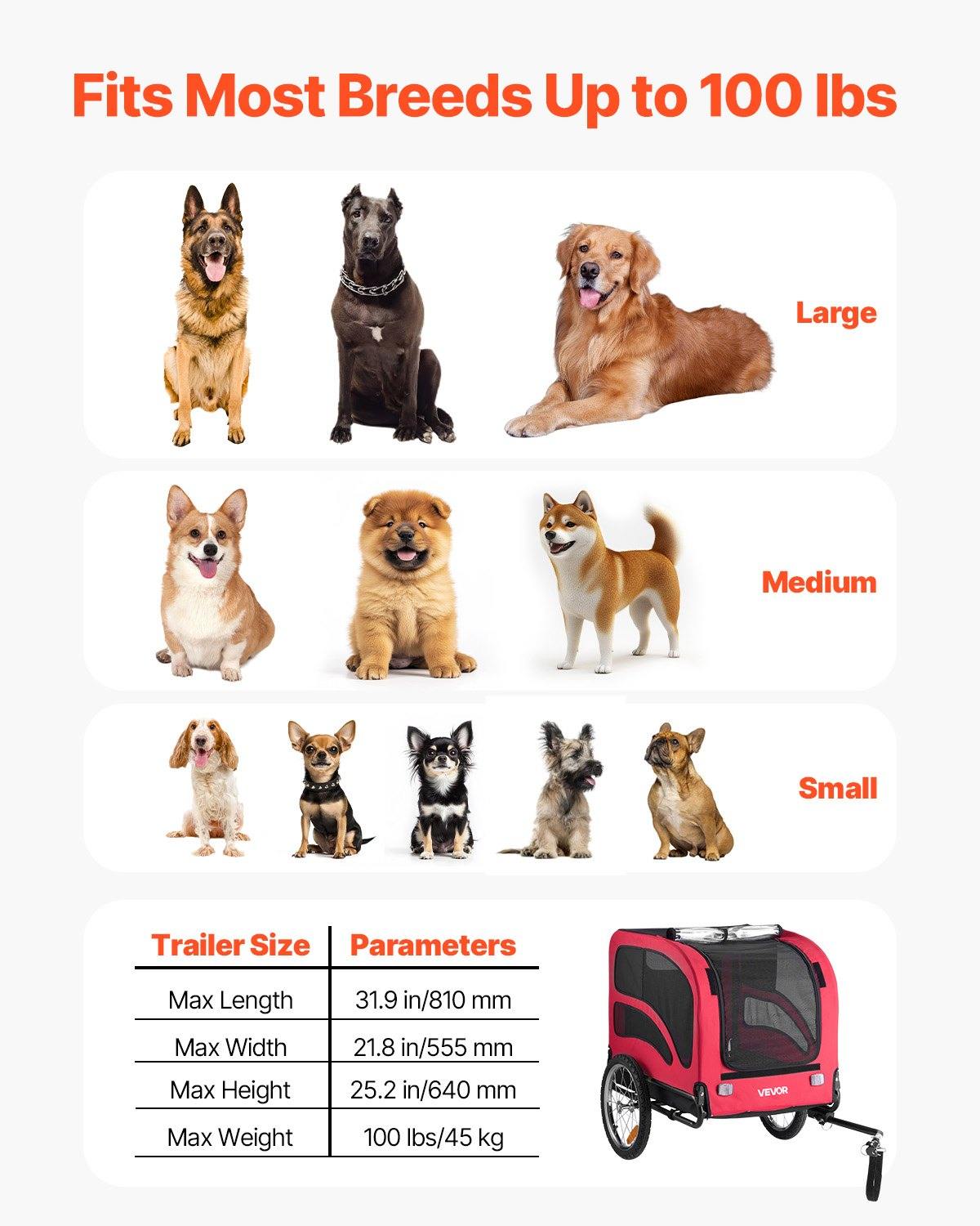 Dog Bike Trailer, Supports Up To 100 Lbs, Pet Cart Bicycle Carrier For Small & Large Dogs, Easy Folding Frame With Quick Release Wheel, Universal Bicycle Coupler, Reflector, Flag, Internal Leash