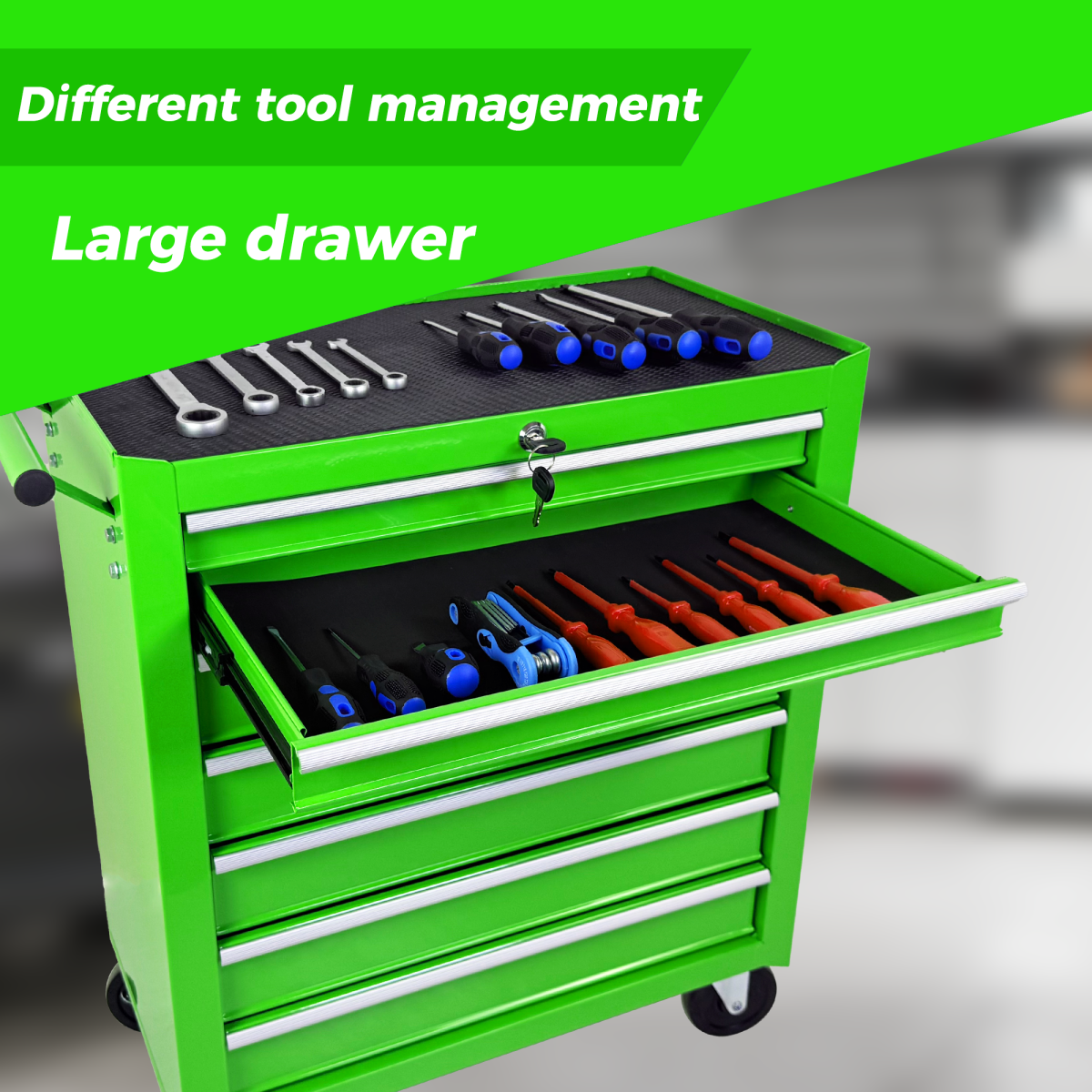 Rolling Tool Chest with 7-Drawer Tool Box with Wheels Multifunctional Tool Cart Mechanic Tool Storage Cabinet for Garage, Warehouse, Workshop, Repair Shop -GREEN