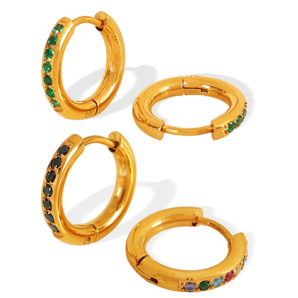 Foreign Trade European And American Fashion Korean-Style Round Micro-Inlay Colorful Zircon Earrings