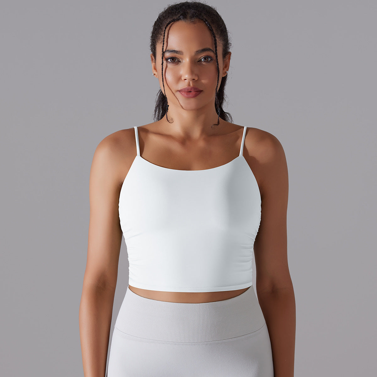 New Solid Color Pleating Beauty Back Spaghetti Strap Sports Underwear Running Workout Vest Sling