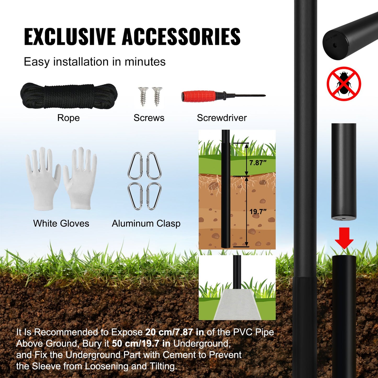 25FT Sectional Flag Pole Kit, Heavy Duty Aluminum Alloy In Ground Flag Poles For Outside, 3 Display Modes Flagpole With 3x5 American Flag, Professional Accessories, Black