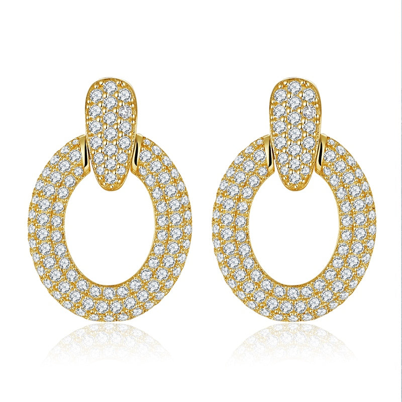 S925 Sterling Silver Gold Plated Moissanite Dangle Earrings  Full Pave Circle Drop Earrings With GRA Certificate Luxury Jewelry Gift Box Set