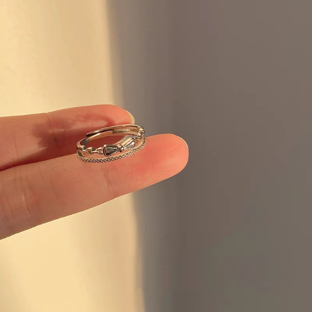 1pc 999 Sterling Silver Double Layer Bow Open Ring, Sweet & Elegant, Perfect For Daily, Dating & Gifting, Ideal Valentine's Gift
