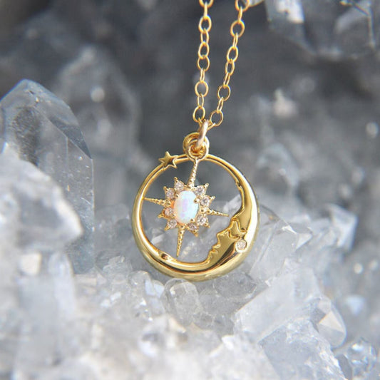 European And American Moon Man XINGX Necklace Eardrops Inlaid Opal Gold-plated Accessories