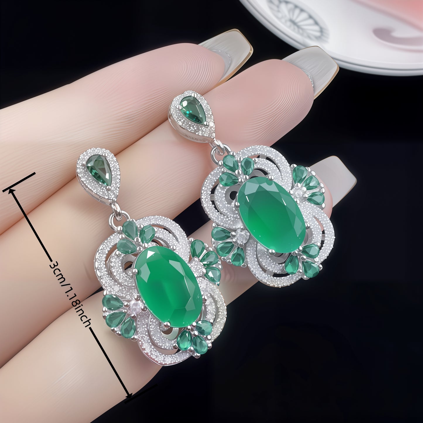 Vintage Oval Emerald CZ Floral Halo Drop Dangle Earrings For Women, Copper Silver Plated Multi Pear Green Crystal White Pave Stone Luxury Wedding Banquet Fine Jewelry Gift