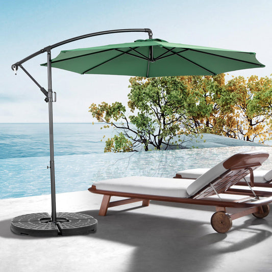 Best Choice Products 10ft Offset Hanging Market Patio Umbrella W-Easy Tilt Adjustment, Polyester Shade, 8 Ribs For Backyard, Poolside -  Dark Green  No Base