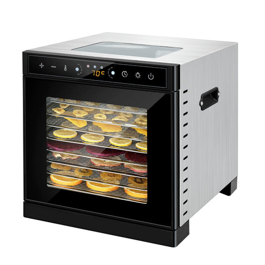 Food Dehydrator With Viewing Window, 8 Stainless Steel Trays Food Dryer, Built-in Light, Adjustable Timer, Adjustable Temperature Control 30℃-90℃ For Beef Jerky Fruits Yogurt Pet Snacks US Plug 110V