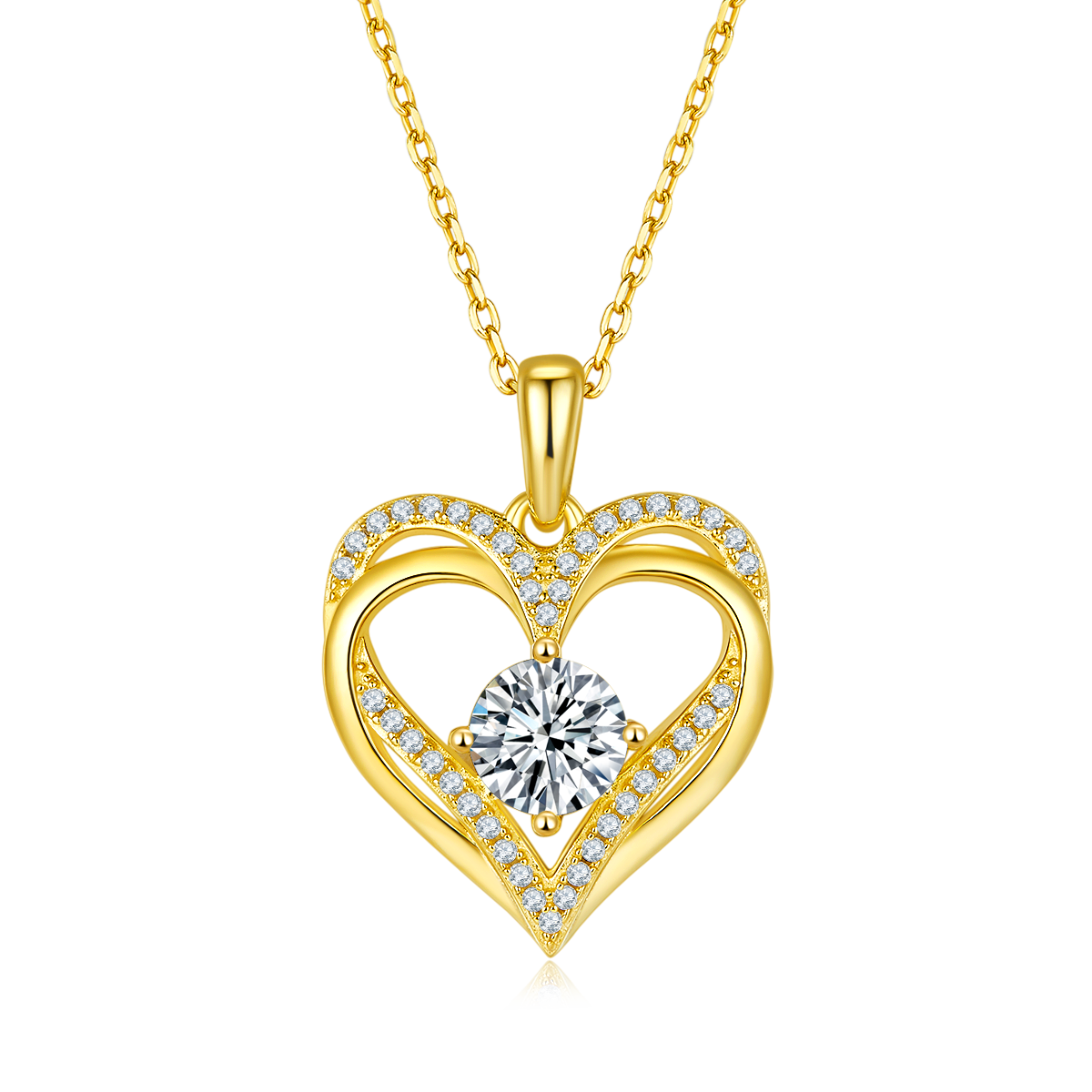 4.4g S925 Sterling Silver Heart Moissanite Necklace 45cm  42 Stones Pendant With GRA Certificate, Platinum Plated Romantic Jewelry Gift Box Set For Women