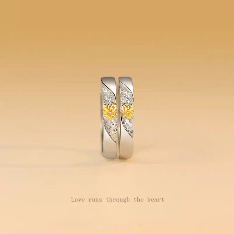 1 Pair 999 Sterling Silver Phoenix Tree Leaf Couple Rings, Romantic Adjustable Promise Rings, Ideal Valentine's Day Gift For Lovers