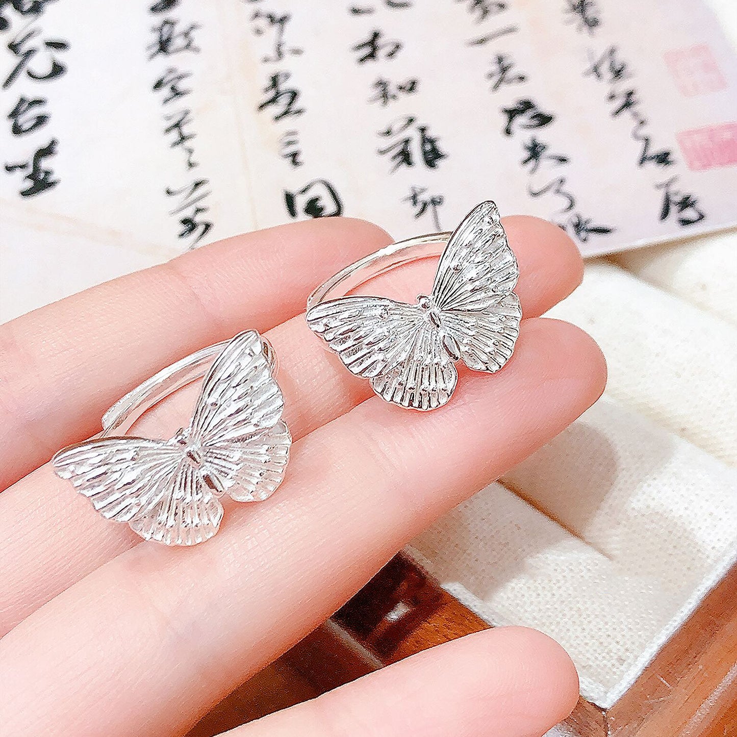 1pcs 990 Sterling Silver Filigree Butterfly Open Ring, Dainty Delicate Style, For Daily Wear & Casual Office Outfits