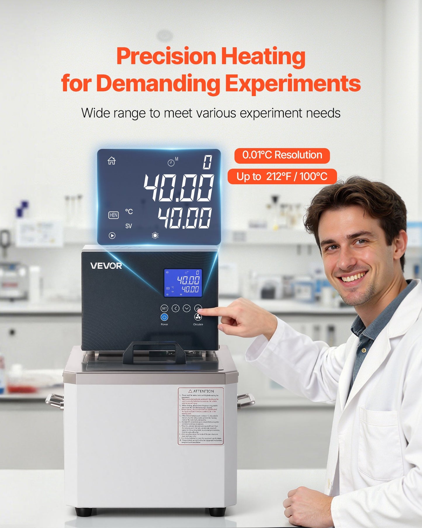 Laboratory High-Temperature Circulating Oil Bath, Up To 100℃/212℉, 6 L Lab Constant Temperature Heating Tank, 0.05℃ High Precision, Internal And External Dual Circulation, For Laboratory