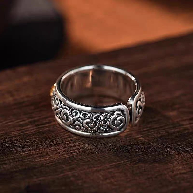 1pc 999 Sterling Silver Hollow Vajra Open Ring, Retro Zen Style, Perfect For Daily Wear & Valentine's Day Gift