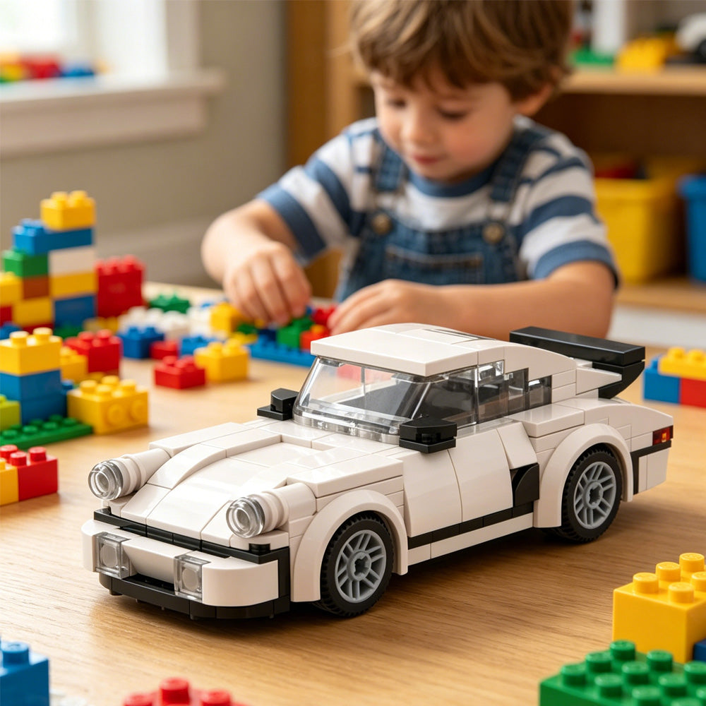 196PCS Retro Style Sports Car Building Blocks, White Classic Race Car Toy For Kids And Adults Gift