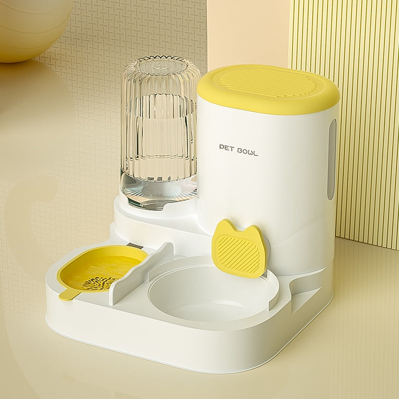 Cat Bowl Automatic Feeding Water Fountain Integrated Double Bowl Stainless Steel