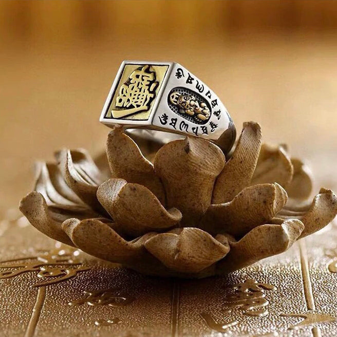1pcs 925 Sterling Silver Two-Tone Wealth Statement Ring, Vintage Masculine Style, Ideal For Birthdays & Lucky Gifts