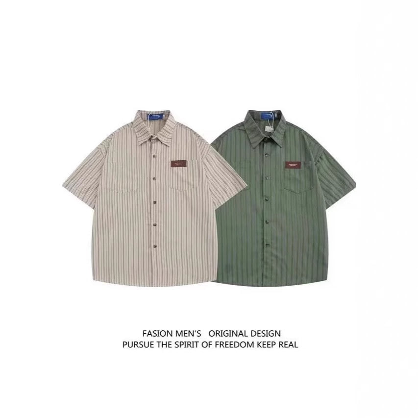 New Japanese-style Striped Lapel Short-sleeve Shirt