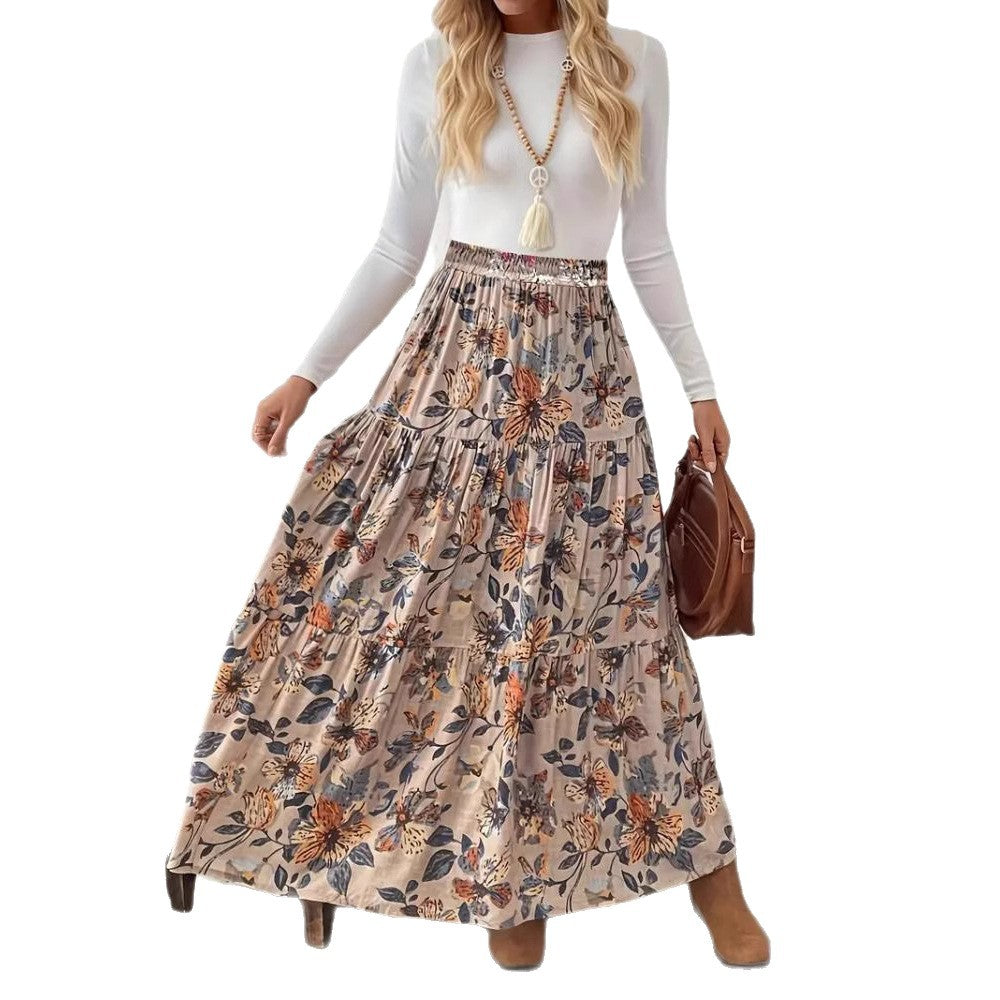 Fashionable Printed Waist-cinching Slimming Skirt Professional And Elegant For The Office