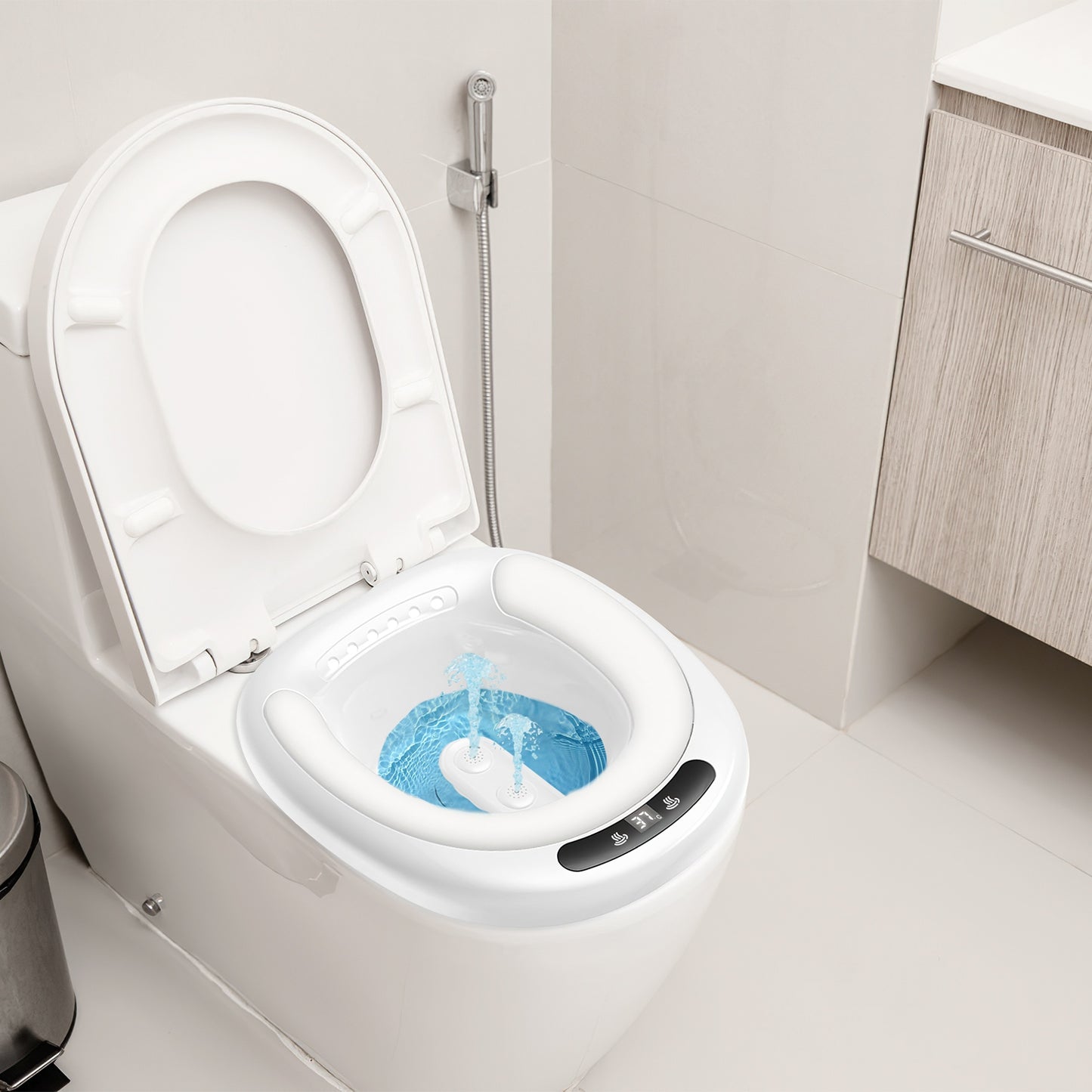 1Pc Electric Sitz Bath Tub Sits Bath Soak Pan For Home  Salts Bowl Postpartum Care Basin For Toilet Seat With Dual Nozzles 3-Level Water Flow Water Temperature Display 1800mAh Battery For Women Men