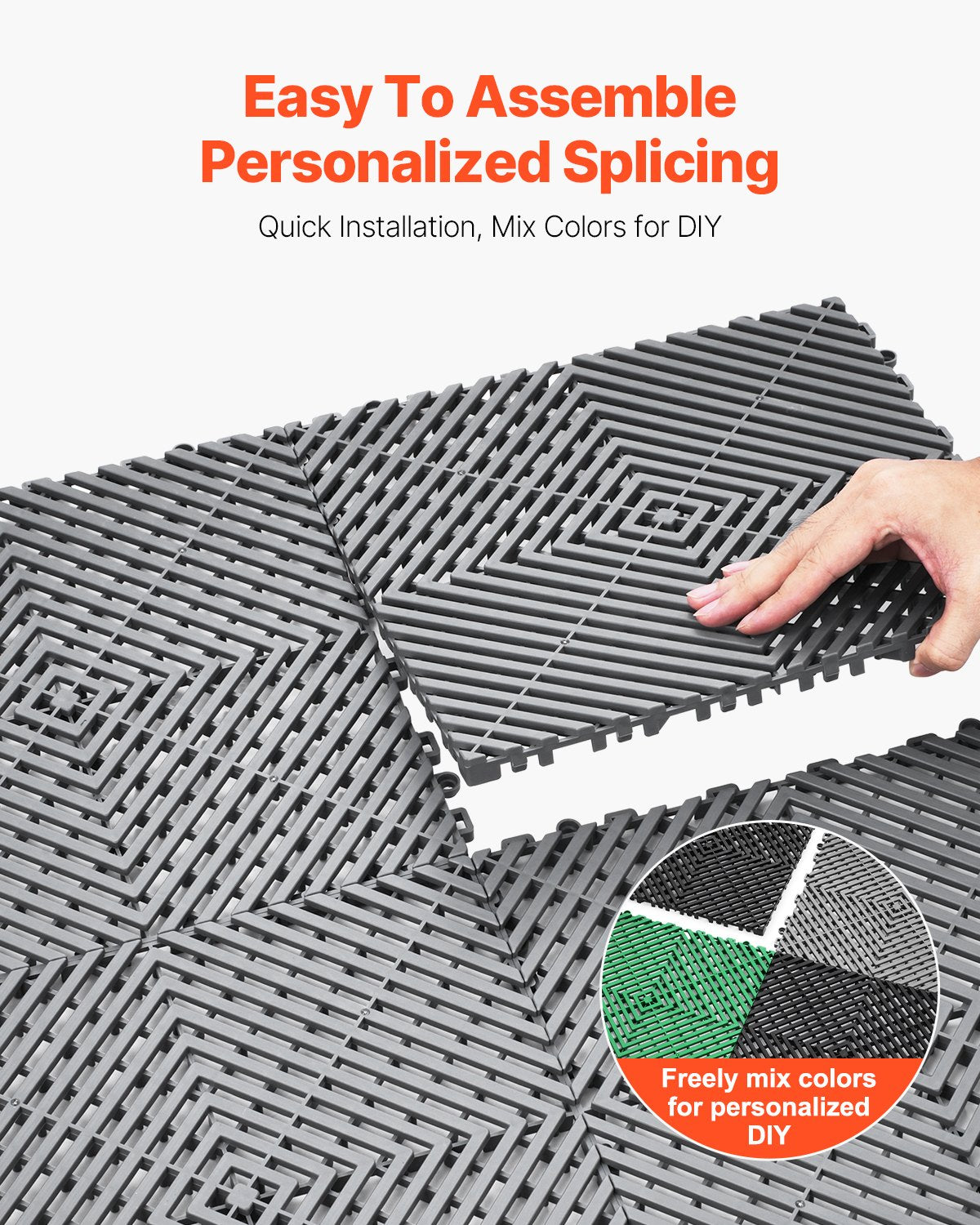 Interlocking Drainage Mat, 12” X 12” Modular Interlocking Cushion, 55 Pcs Splicing Drainage Mats, Non-Slip Gray PP Drainage Floor Tile And Shower Mat, For Garage, Garden, Kitchen & Outdoor