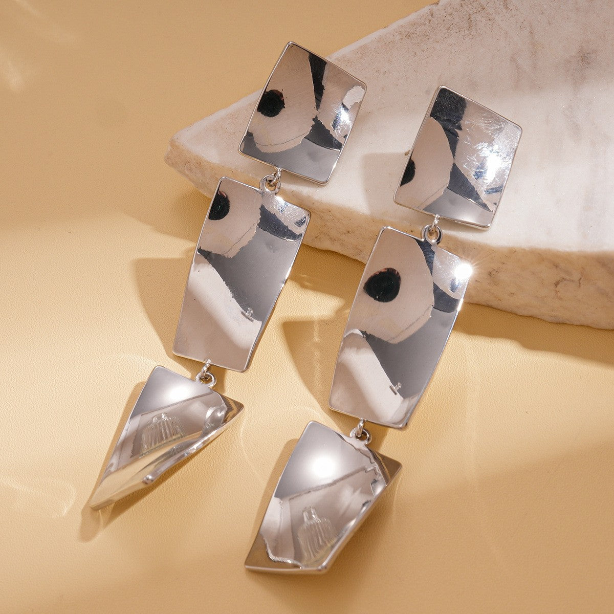 Retro Geometric Petal Metal Earrings, Unique Polished Glossy Surface Foldable Design Fashion Creative Stud & Dangle Ear Accessories