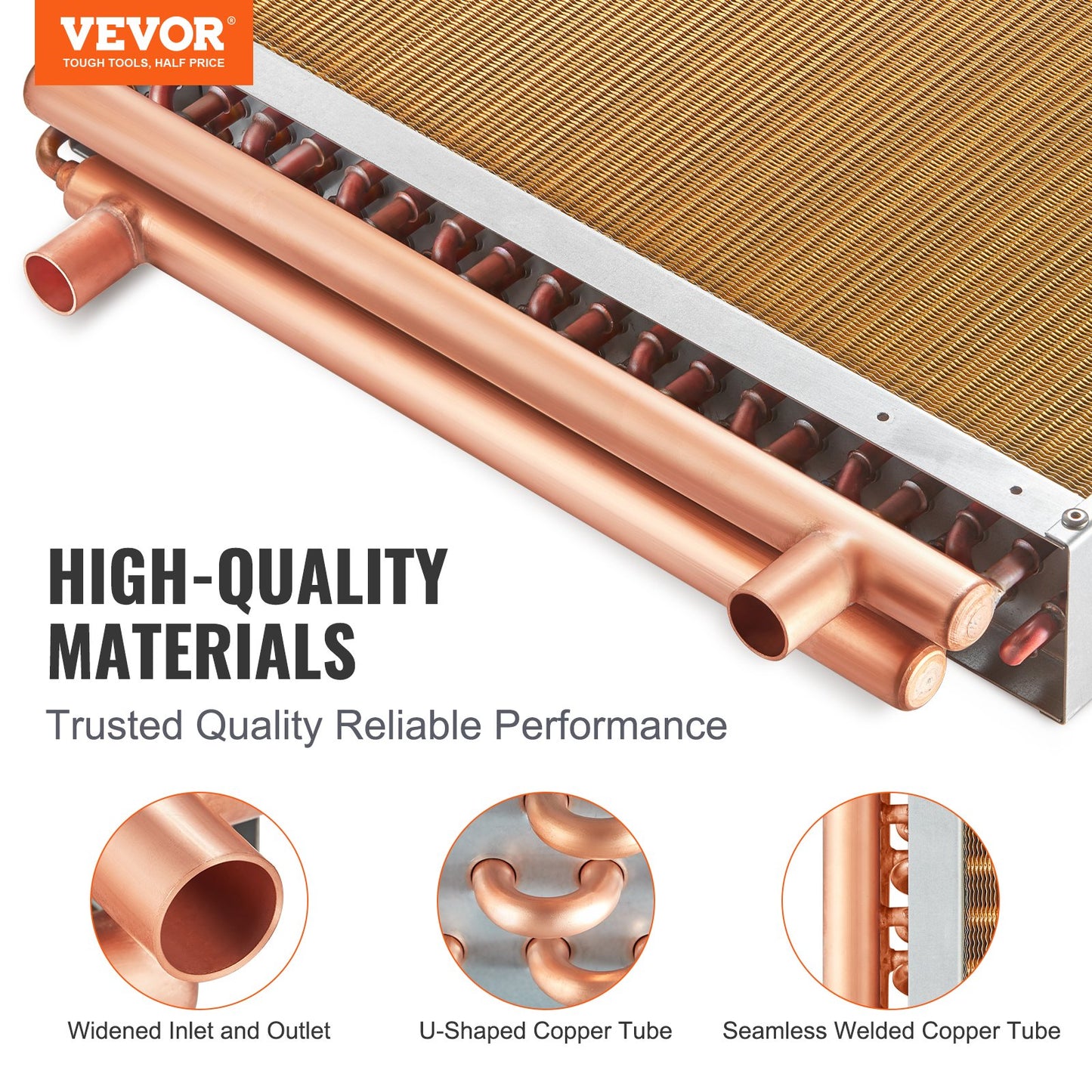 Heat Exchanger Water To Air, 20"x 20" With 3-Row 3/8" Copper Ports, 242 Aluminum Fins Heat Exchanger For Outdoor Wood Furnaces, Residential Heating And Cooling, And Forced Air Heating