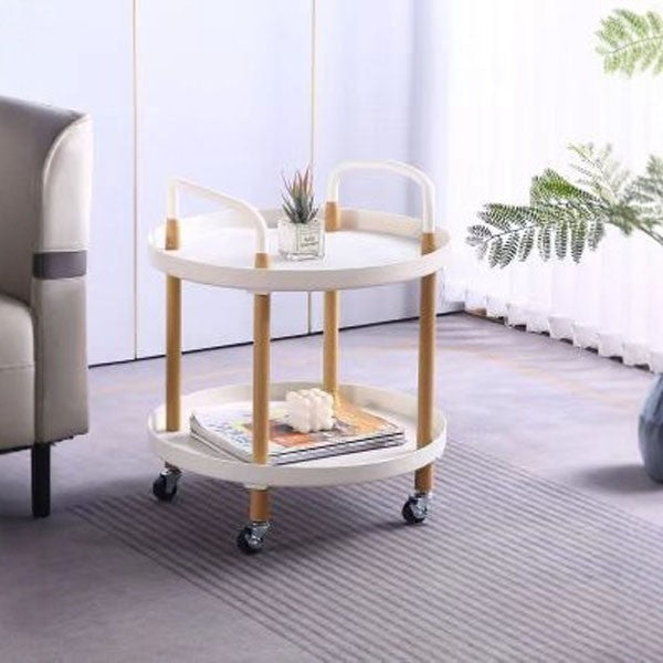 2-Tier Portable Trolley Lounge Dining Kitchen Bedside Balcony Castors Cart White