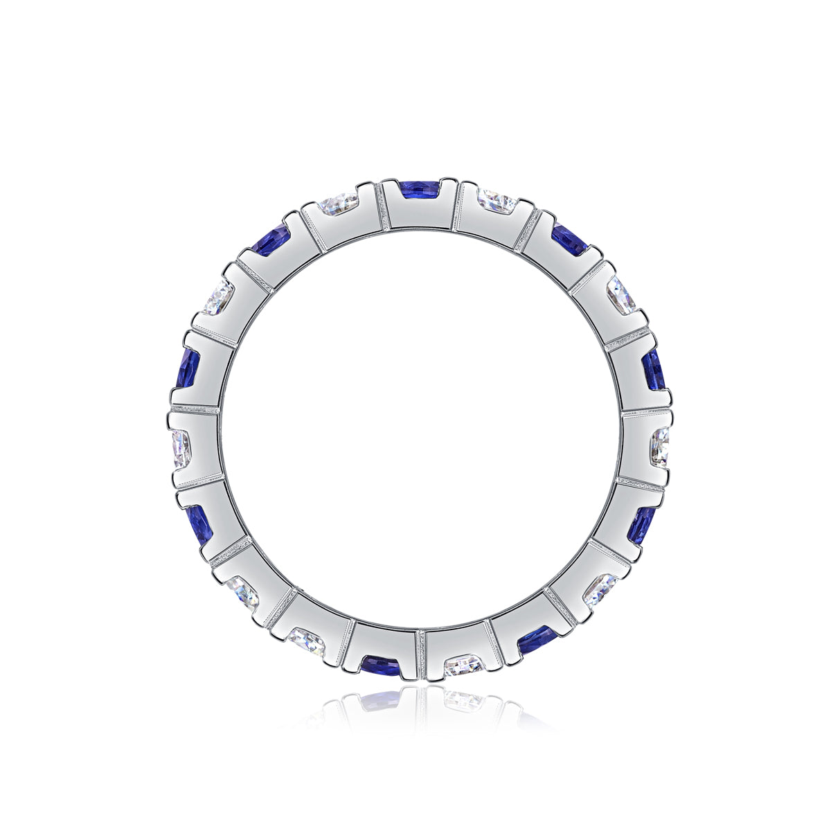 2.4g S925 Sterling Silver Platinum Plated Ring  Synthetic Blue Sapphire & White Stone Alternating Eternity Band, Dainty Promise Ring For Women, Jewelry Gift Box Set