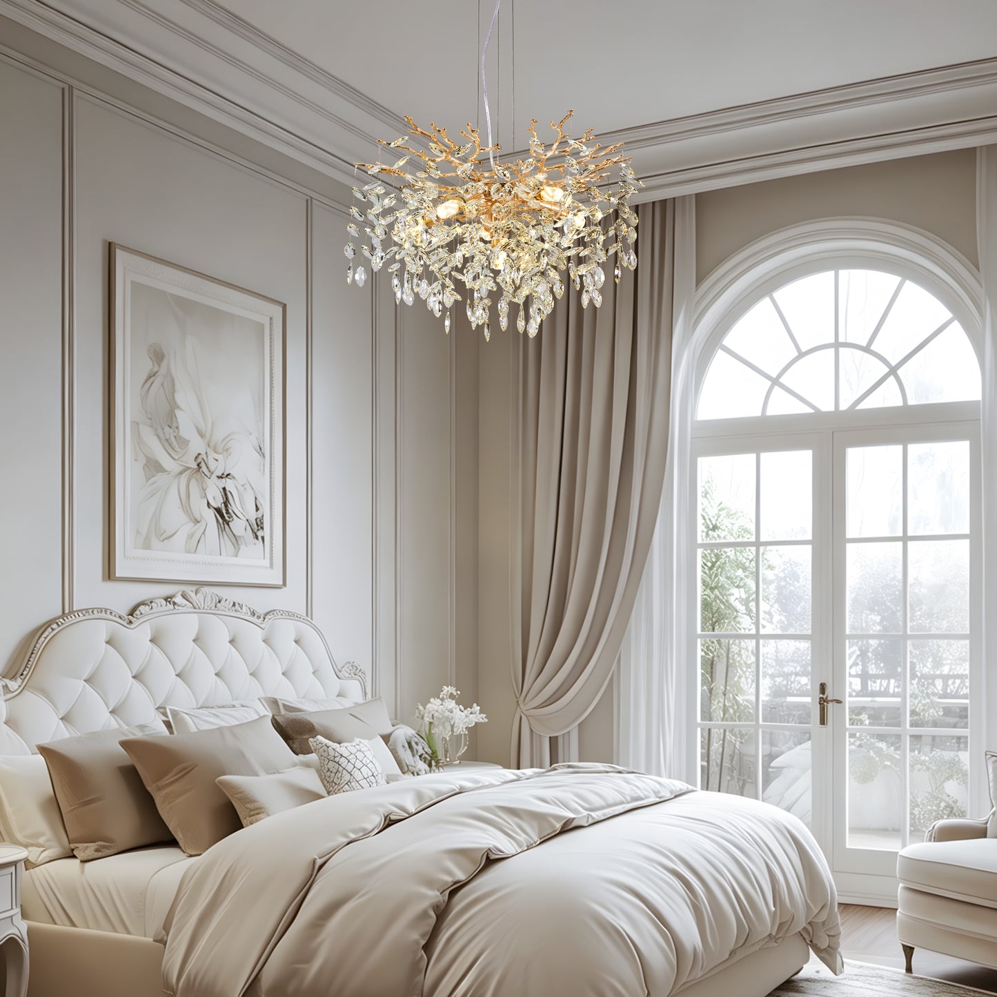 Modern Tree Branch Crystal Chandelier Luxury Gold Crystal Pendant Lighting 23.6  Contemporary 6-Light Chandeliers For Dining Room Kitchen Bedroom Living Room