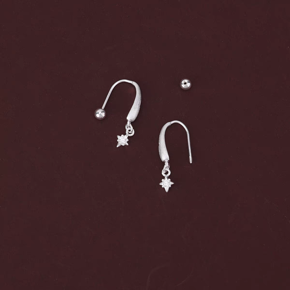 1 Pair 999 Sterling Silver Brushed Teardrop Star Zircon Drop Earrings, Minimalist & Elegant, Perfect For Daily, Dating & Gifting, Ideal Valentine's Gift