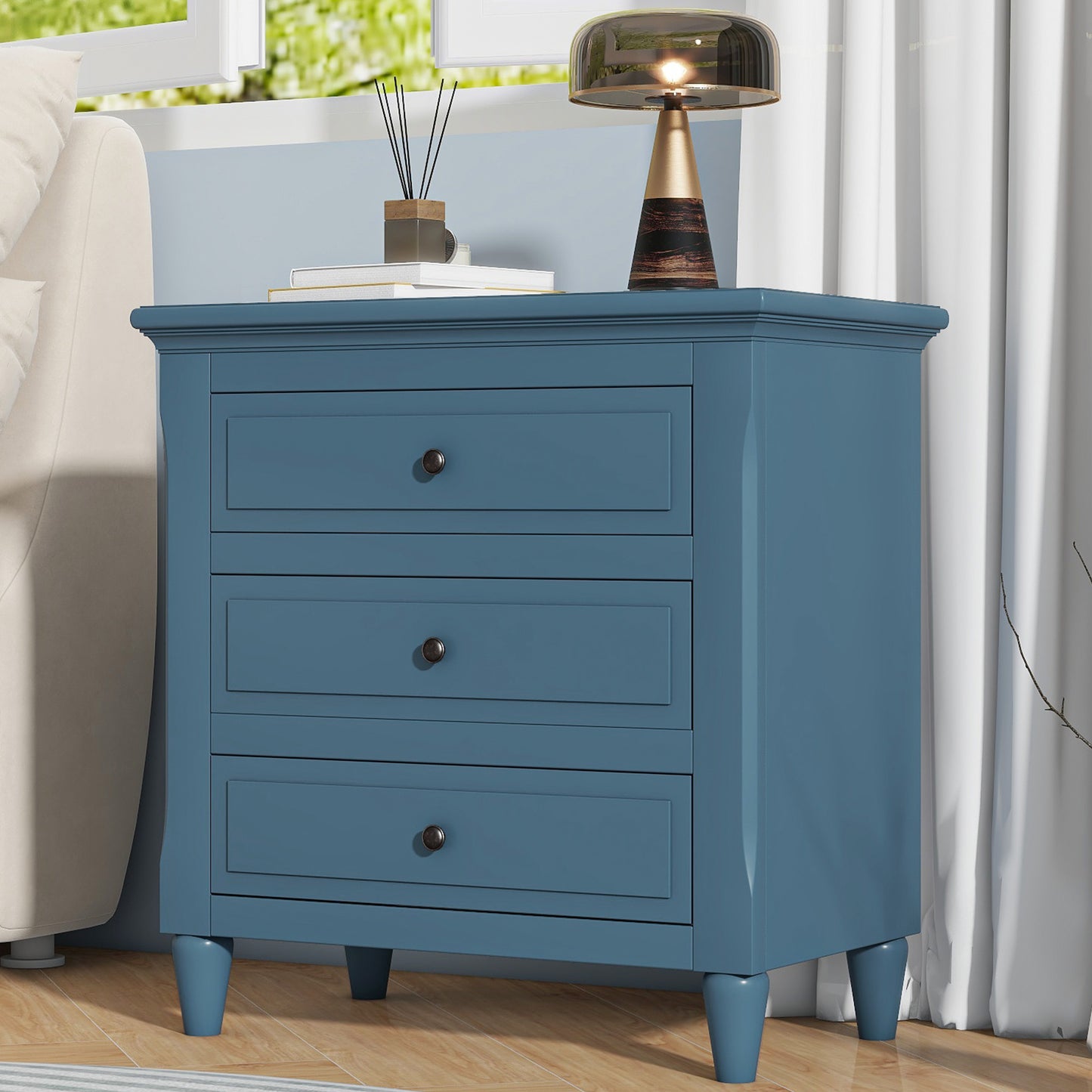 U-STYLE 28 Pine Wood Nightstand With 3 Drawers And Smooth Gliding Rails  Simple Bedside Cabinet With Metal Handle  Minimalist Sofa Side Table With Rubber Legs For Bedroom Sofa Couch Office