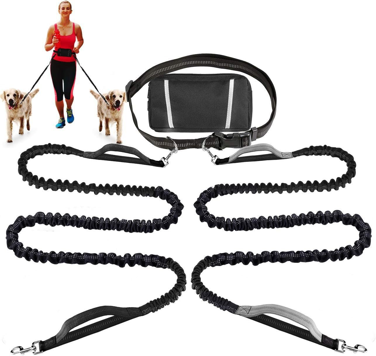 Reflective Pet Running Leash Waist Pack Set